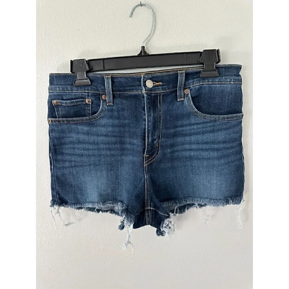 LEVI'S womens size 29 DARK WASH FACTORY CUT OFF HIGH RISE JEAN SHORTS